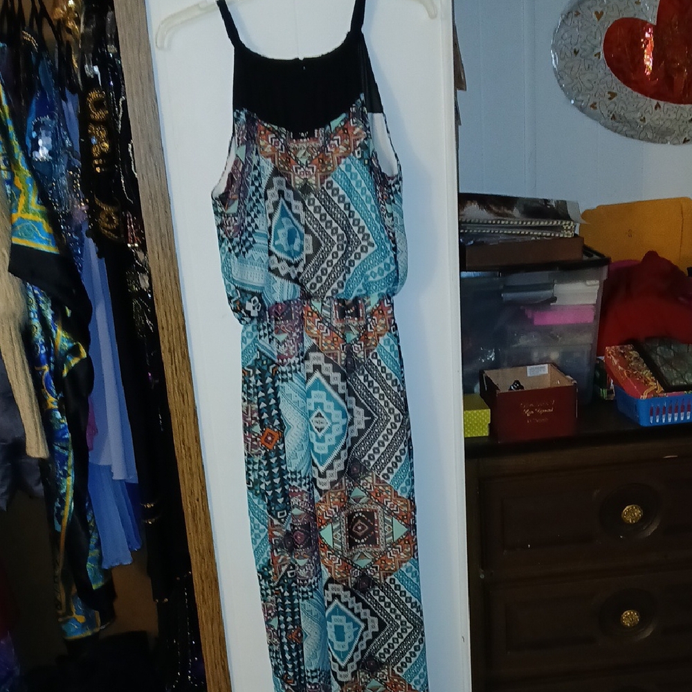 Geometric Print Maxi Dress - Multicolor